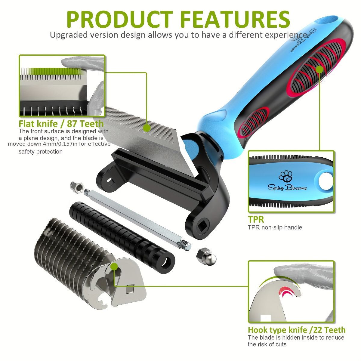 Pet Hair Remover Brush Double-Sided Pet Brush Pet Grooming Tool Dog Brush Cat - Blue - Size Small size -fine teeth 67