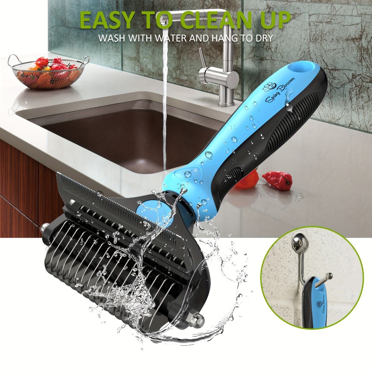 Pet Hair Remover Brush Double-Sided Pet Brush Pet Grooming Tool Dog Brush Cat - Blue - Size Small size -fine teeth 67