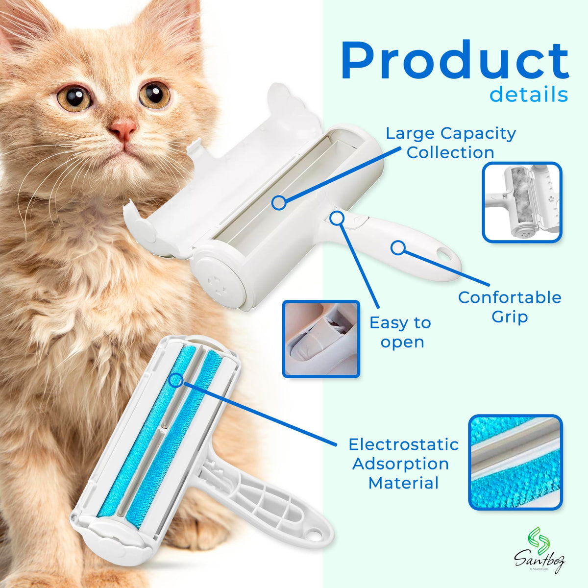 Dog/Cat Hair Remover Roller, Reusable Pet Hair Removal Brush for Dog Cat Animal, Easy to Self Clean, with Pet Hair Remover Blue